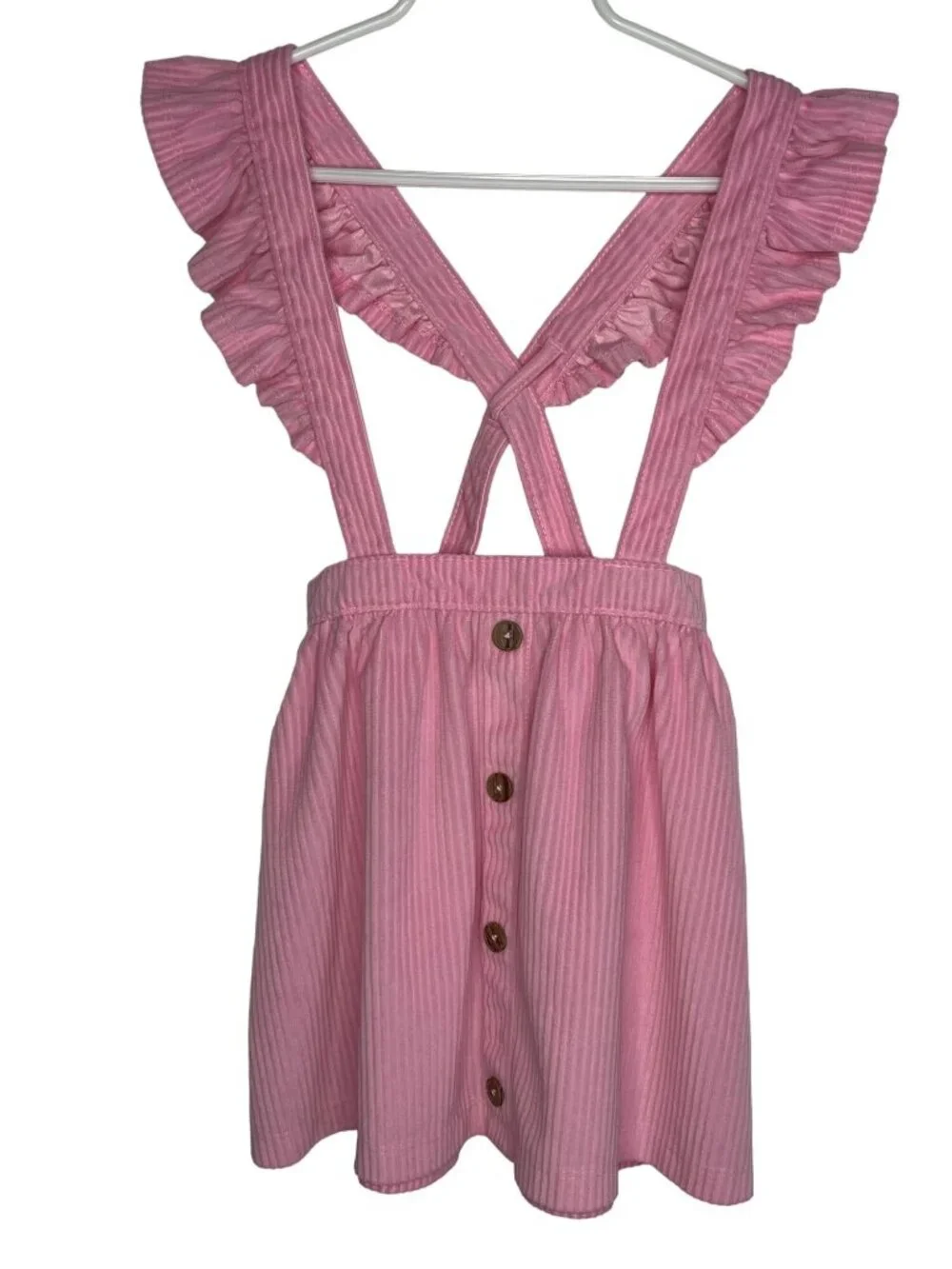 Wonder Nation Girls 5T Pink Corduroy Jumper Dress Ruffle Strap Button Front